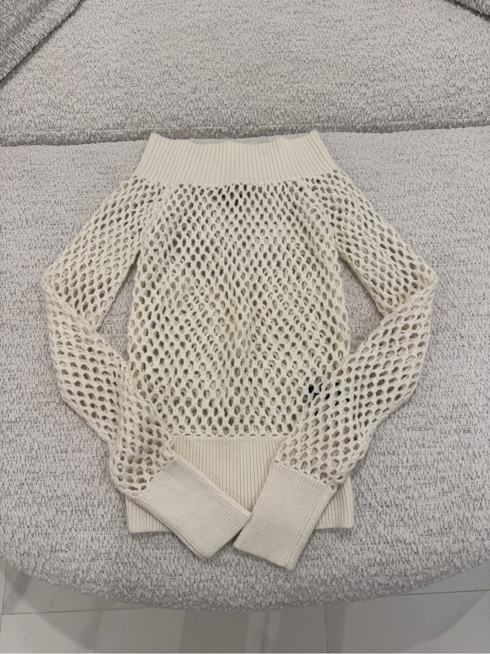 bebe Cream Mesh Fish Net Y2K Sweater Top
